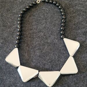 Vintage beaded and big mirrored triangle Necklace Black with mirror triangles